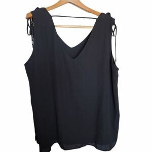 Essential by ABS black tank top with bow detail on the shoulders V-neck size 24